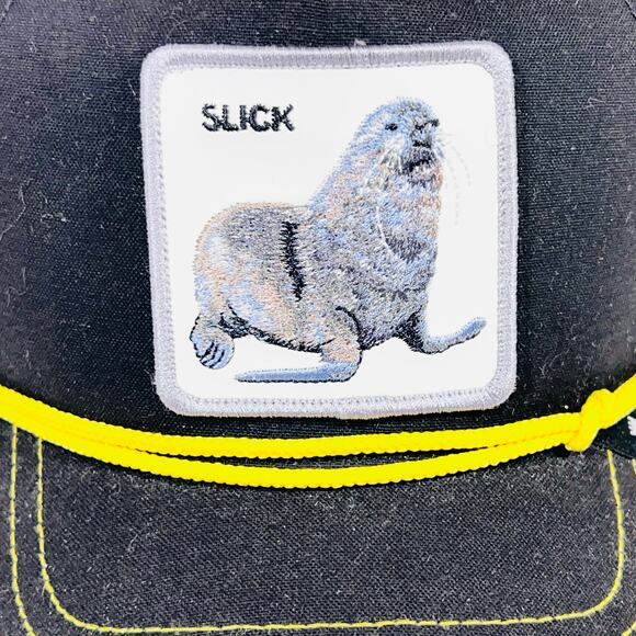 Goorin Bros The Farm Slick Seal Trucker Snapback Hat Cap Golfer Black Yellow New - Picture 4 of 5